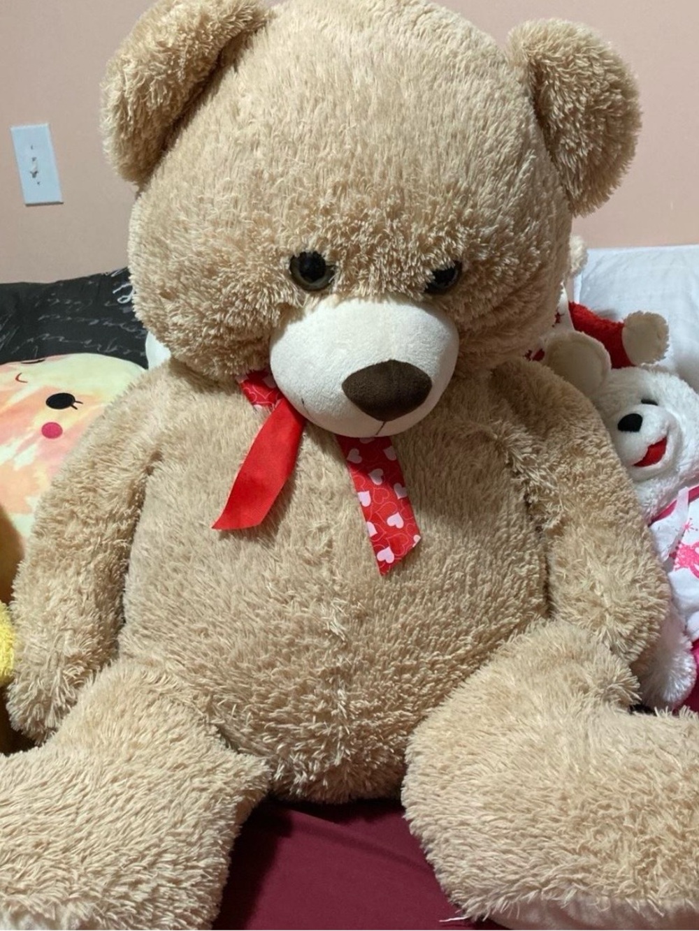 Plush Large 30 inch Beige Teddy Bear with Red Heart Ribbon - Kids Toys